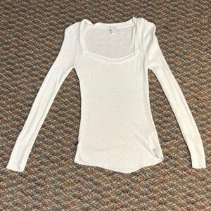 Topshop White Ribbed Long Sleeve Top